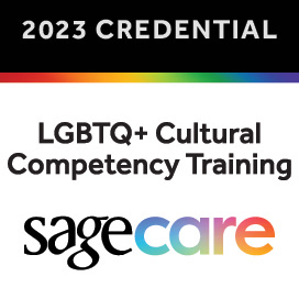 2023 Credential states "LGBTQ+ Competency Training" from sagecare.