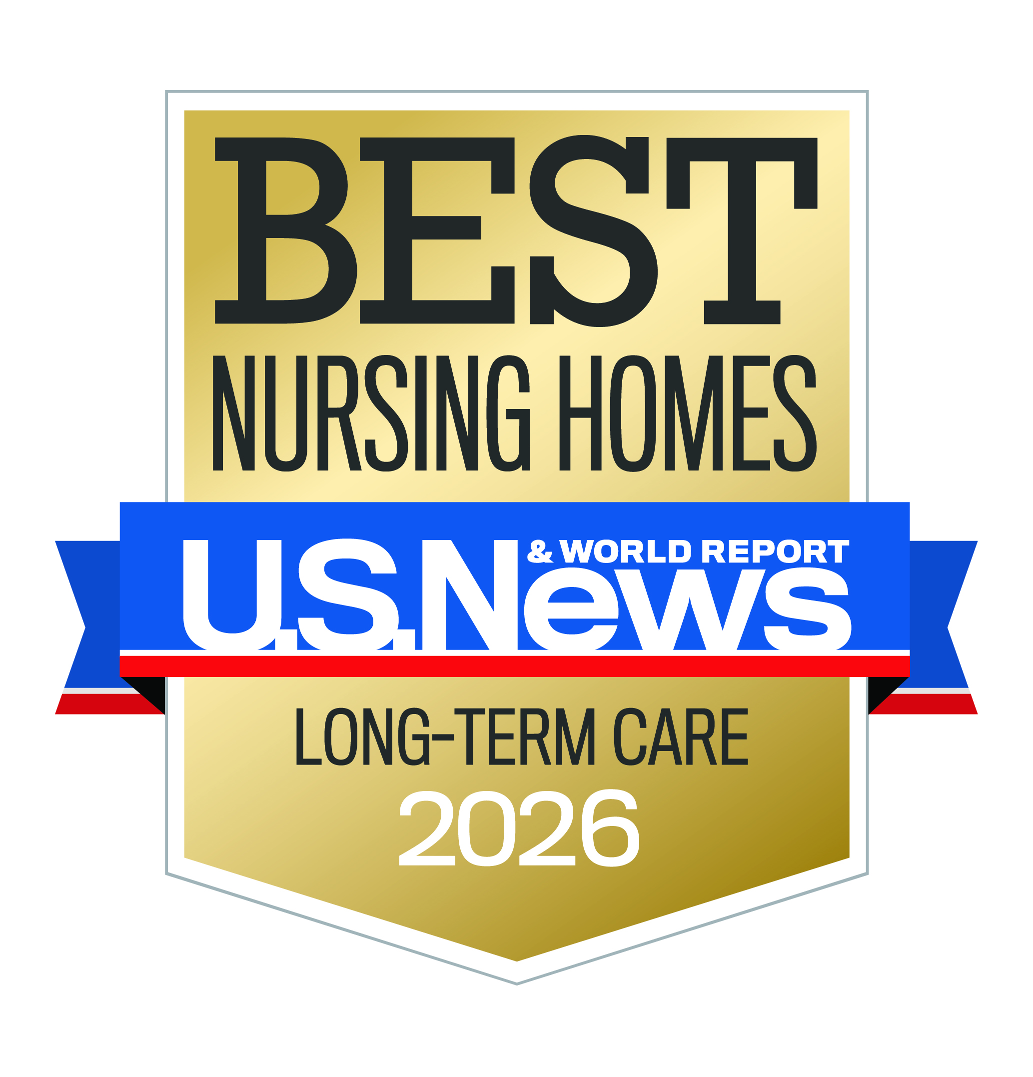 Logo states, "Best Nursing Homes" by "U.S. News & World Report" for "Long-term Care in 2026".