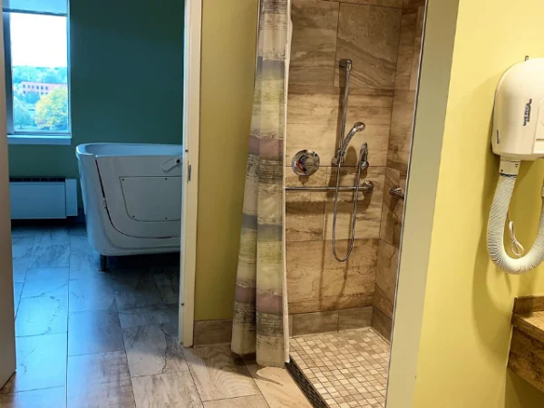 Bathrub and shower in the Long-term care facility.